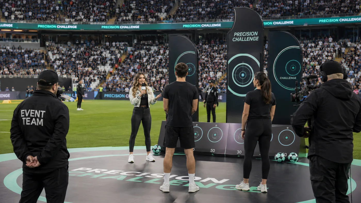 Activación de marca en el césped de un estadio durante un evento